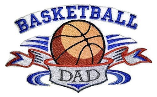Embroidered patch with basketball and 'Basketball Dad' text on a white background