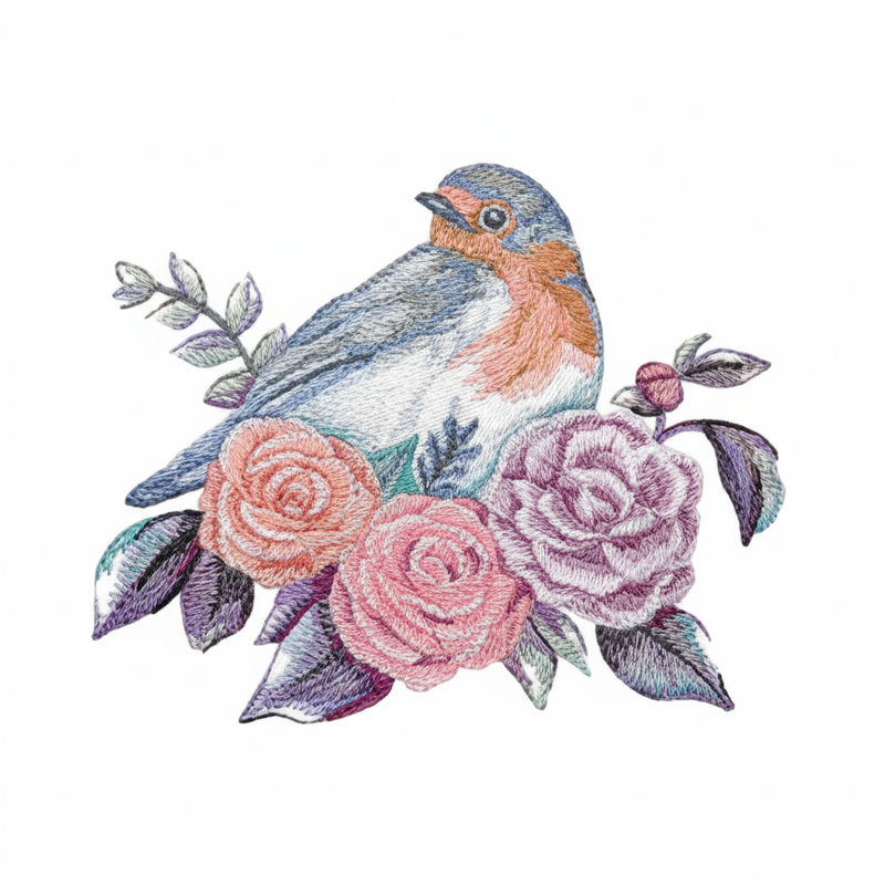 Ultra-high-resolution bluebird and roses patch product photo