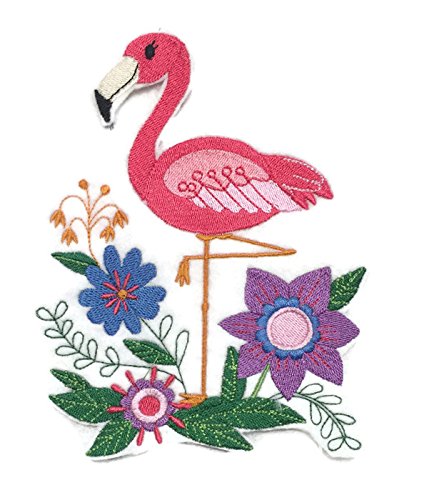 Naturaleza entretejida en hilos, Reino de las aves asombrosas [Francis el flamenco] [Personalizado y único] Parche bordado para planchar o coser [4,85" x 6,38"] [Hecho en EE. UU.]