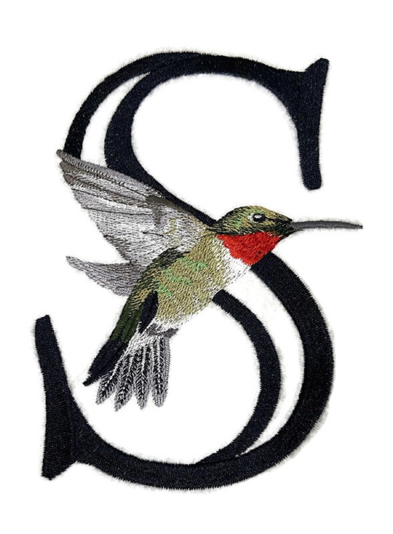 Letter S and Ruby Throated Embroidered Iron On/Sew Patch (4.68" x 6.39")]