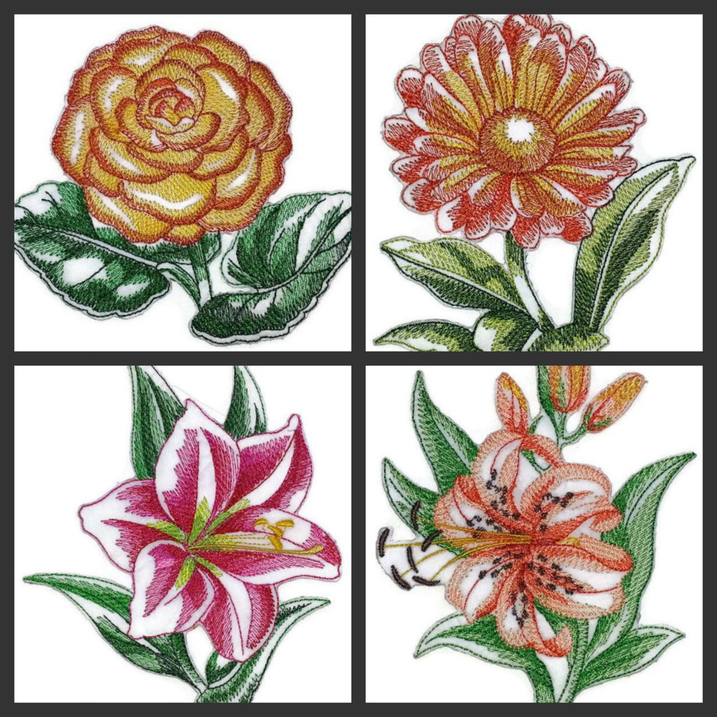 Custom Blooming Flowers Sketch [Sketched Tuberous Begonia Single] Embroidered Iron on/Sew Patch (4.5" x 5") [Made in USA]