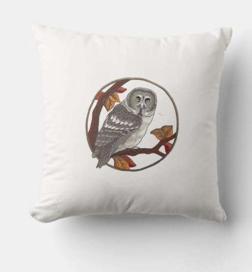Parche bordado para planchar y coser "Aves personalizadas Beyond Vision" [Búho gris en otoño] (17,5 cm de ancho x 17,5 cm)