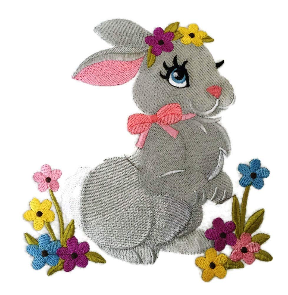 Naturaleza entretejida en hilos, increíble bebé animal del reino [Conejito de primavera] [Personalizado y único] Parche bordado para planchar o coser [6,91" x 7,41"]