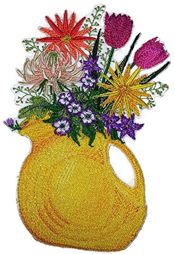 Custom and Unique Spring Blooms Flowers with Vase [Pitcher of Flowers] Embroidered Iron on/Sew Patch (6.86" x 4.55") [Made in USA]