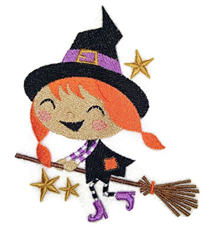 Custom and Unique Happy Halloween [ Winifred Witch Rides a Broom ] Embroidered Iron on/Sew Patch (4.83" x 6.32") [Made in USA]