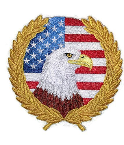 Parches patrióticos personalizados y únicos "Dios bendiga a Estados Unidos" [Águila y Laurel] Parche bordado para planchar o coser de 5.5" x 5.5" [Hecho en EE. UU.]