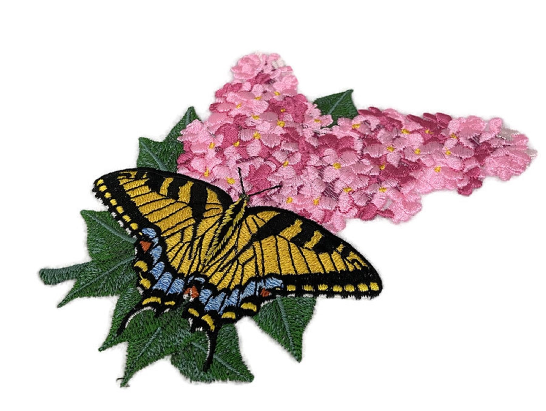 Custom Tiger Swallowtail & Lilacs Embroidery Iron On/Sew Patch (4.81" x 6.77")