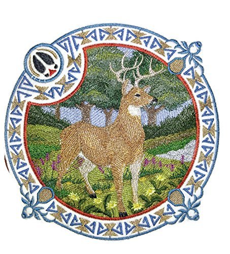 Nature Weaved in Threads, Amazing Animal Kingdom [White Tailed Buck Shield ] [Custom and Unique] Embroidered Iron on/Sew Patch (7" x 7") [Made in USA]