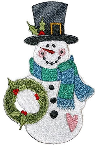 BeyondVision Custom Country Christmas Snowman - Wreath Embroidered Iron on/Sew Patch (4" x 6.24") [Made in USA]
