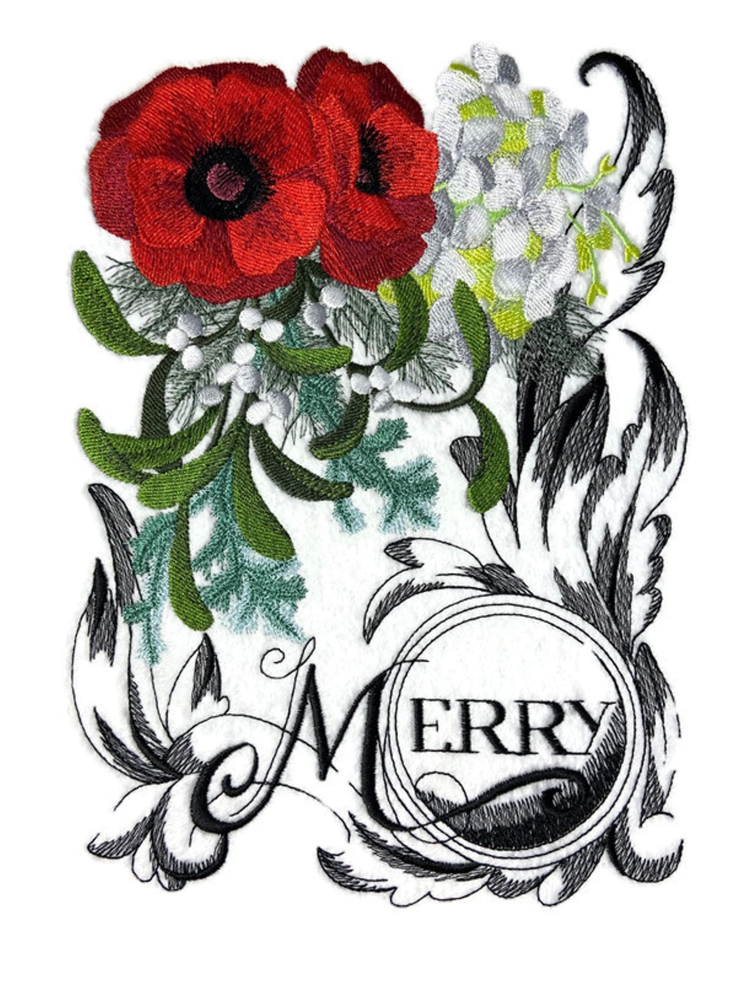 Beyond Vision Merry Christmas [Christmas Boutique - Merry Poppies ] Embroidered Iron on/Sew Patch (6.9" x 9.53") [Made in USA]