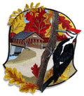 BeyondVision Country Autumn Woodpecker and Covered Bridge / (6.55" x 7.81") [] embroidered iron-on patch