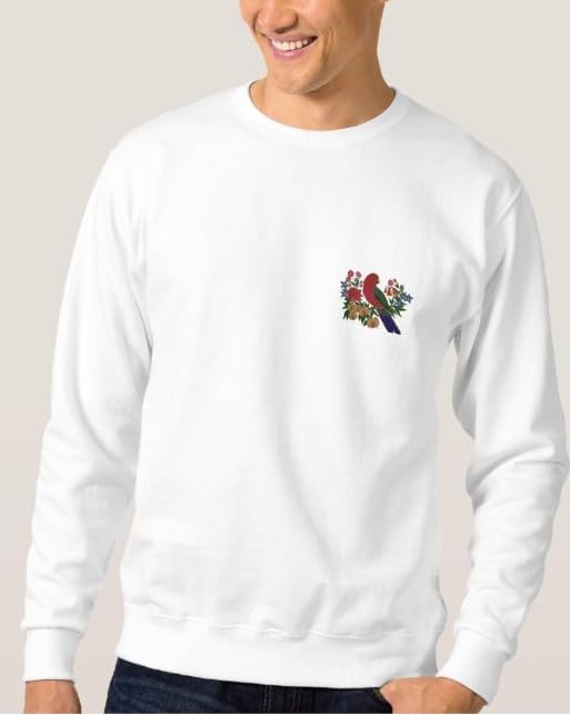 Naturaleza entretejida en hilos, Reino de las aves asombrosas [Loro rey australiano con flores] [Personalizado y único] Parche bordado para planchar o coser [6,26" x 5,9"] [Hecho en EE. UU.]