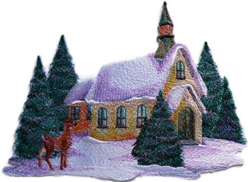 Parche bordado para planchar o coser "Bonanza de invierno" personalizado y único de BeyondVision [Escena campestre con ciervos en acuarela] [19,5 x 14,2 cm] [Hecho en EE. UU.]