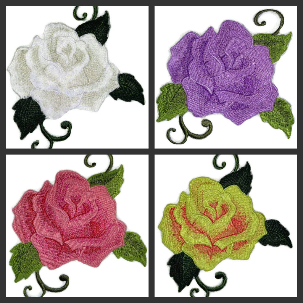 Blue Single Rose Embroidered Patch – Elegant Floral Iron-On or Sew-On Design, Made in USA (5 x 4)