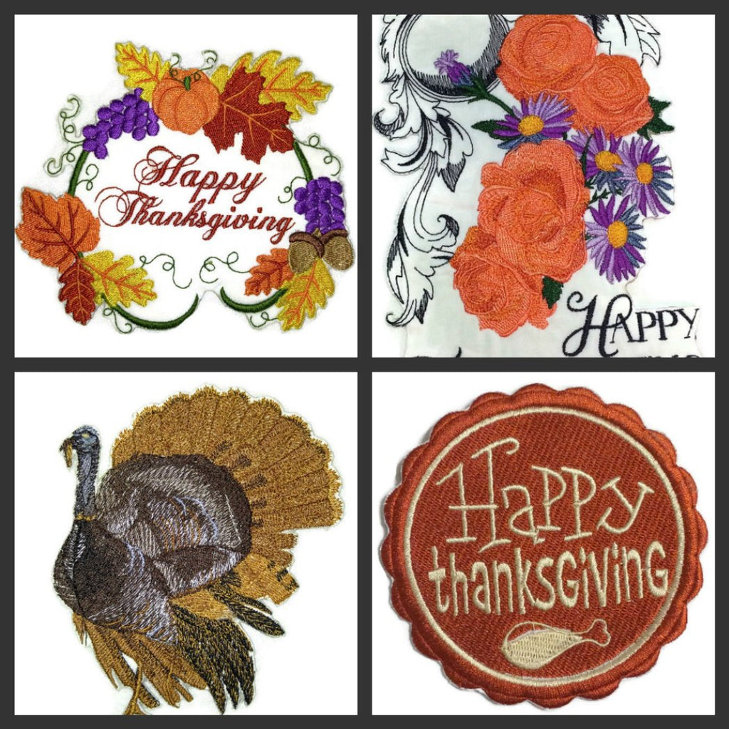 Custom and Unique Happy Thanksgiving [ Happy Thanksgiving Stamp] Embroidered Iron on/Sew Patch (3.86" x 3.85") [Made in USA]