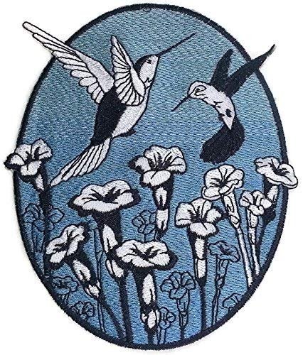Nature Weaved in Threads, Amazing Birds Kingdom [Spring Hummingbird Oval ] [Custom and Unique] Embroidered Iron on/Sew Patch (5.5" x 4.75") [Made in USA]