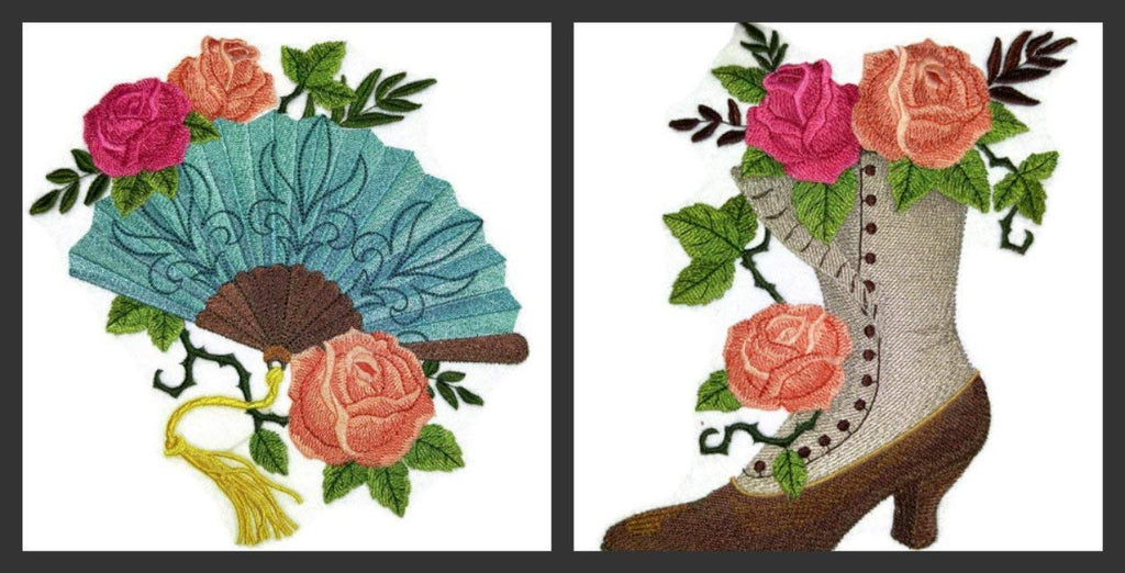 Victorian Boot with Roses Embroidered Patch Large (6.66" x 7.8") in | Iron-On or Sew-On | Vintage Floral Applique for Jackets, Bags & DIY Fashion