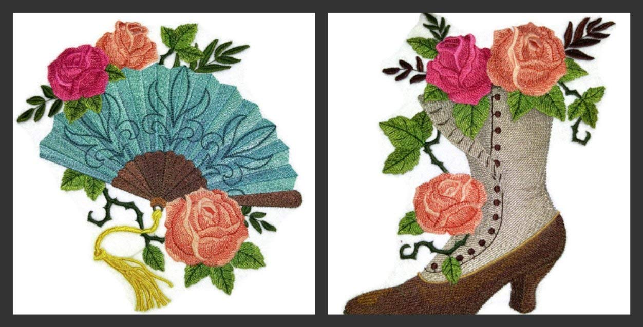 Victorian Boot with Roses Embroidered Patch Large (6.66" x 7.8") in | Iron-On or Sew-On | Vintage Floral Applique for Jackets, Bags & DIY Fashion