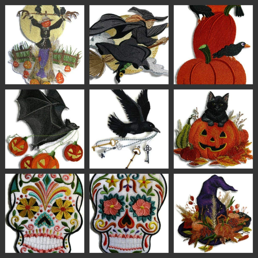 BeyondVision Custom and Unique Happy Halloween [ Flying Bat with Jack O Lanterns ] Embroidered Iron on/Sew Patch (5.88" x 7.35") [Made in USA]