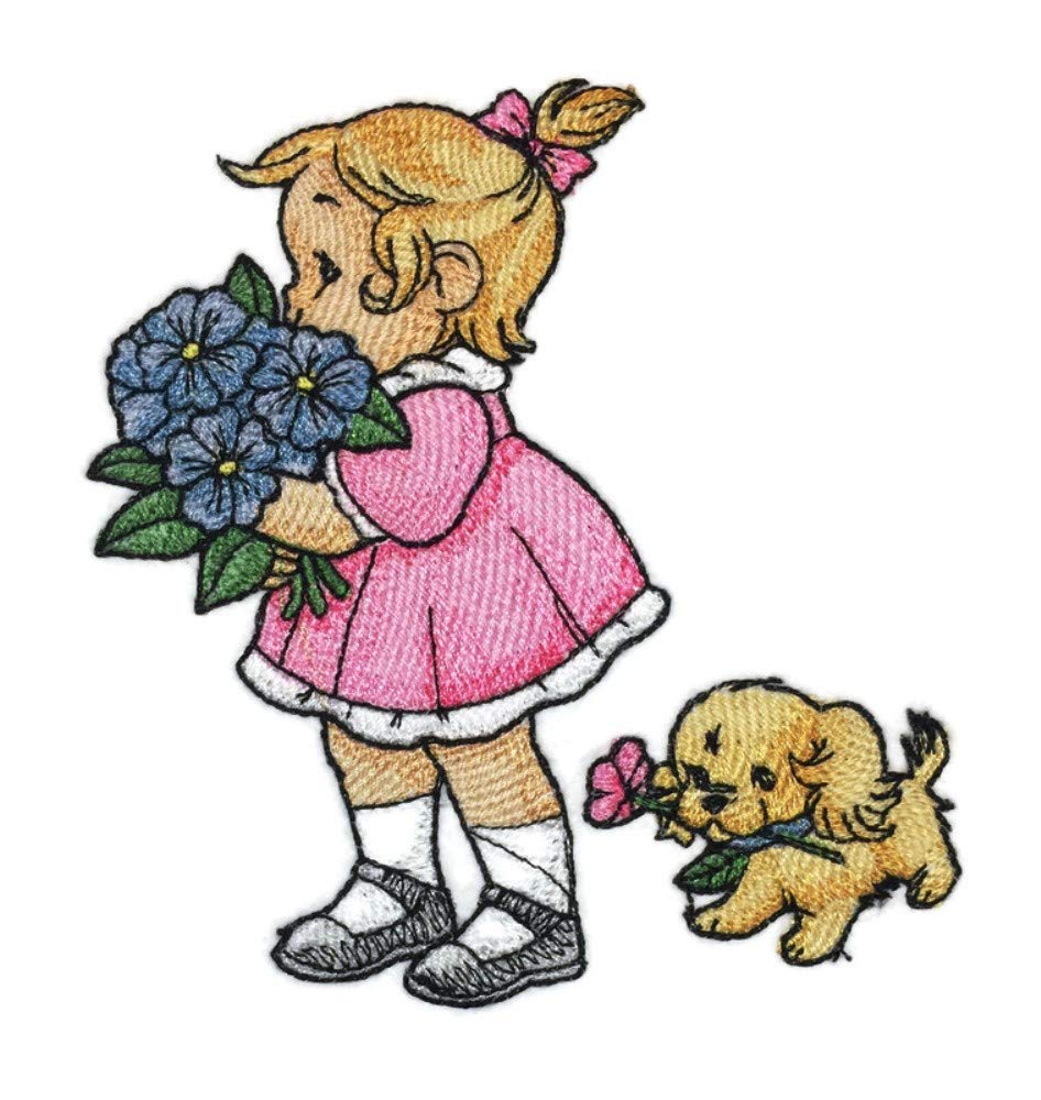 Weaved in Threads, Amazing Kids Childhood Charm - [Holding A Bouquet ][Custom and Unique] Embroidered Iron on/Sew Patch Made in USA