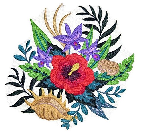 Parche bordado para planchar o coser, personalizado y único, con la imagen de un oasis tropical [19,8 x 19,3 cm] [Hecho en EE. UU.]
