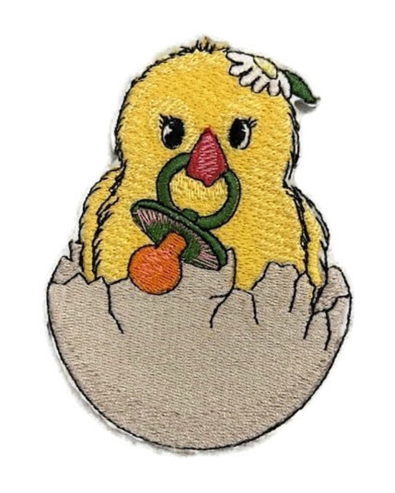 Nature Weaved in Threads, Amazing Baby Animal Kingdom [Baby Chick with Sucker ] [Custom and Unique] Embroidered Iron on/Sew Patch (2.9" x 4") [Made in USA]