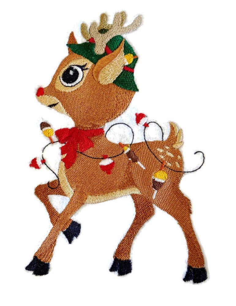Catch A Little Christmas [ Rudolph] Embroidered Iron on/Sew Patch (4.37" x 6.44") [Made in USA]