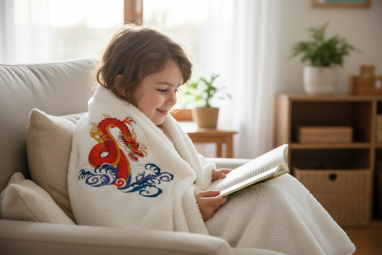 Parche bordado termoadhesivo/cosido de dragón legendario mítico único personalizado [Ondas giratorias - Dragón] [17,5 x 20,8 cm] [Hecho en EE. UU.]