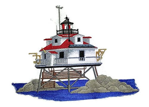 Custom and Unique Lighthouse [Thomas Point Shoal Lighthouse] Embroidered Iron on/Sew Patch (9.1" x 7") [Made in USA]