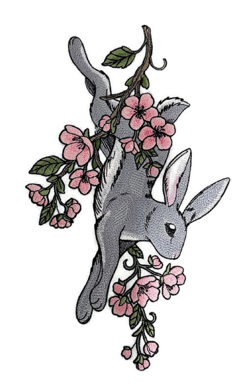 Woodland Springtime Rabbit Embroidery / (10.47" x 6.85") embroidered iron-on patch