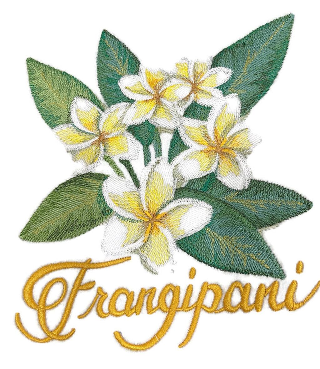 Tropical Flower Frangipani in Watercolor Embroidered Iron on/Sew Patch (6.9" x 7.42")