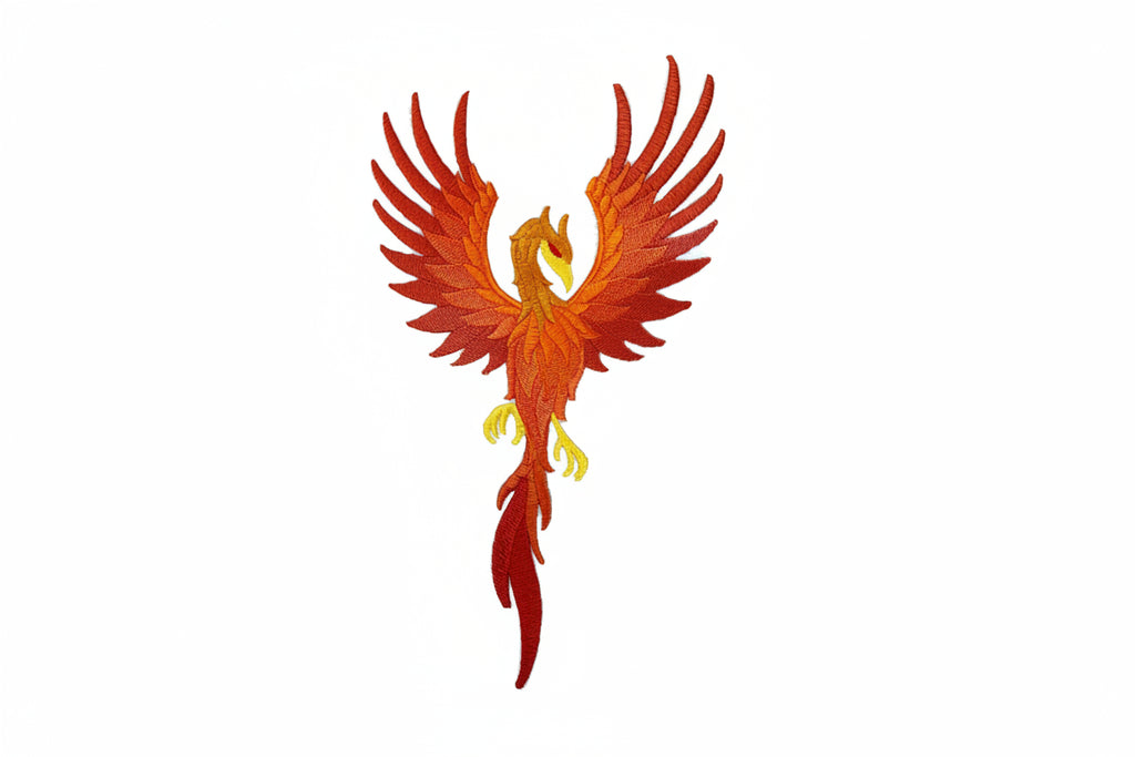 Red phoenix bird design on a white background