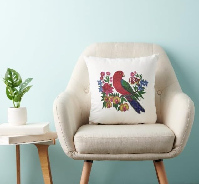 Naturaleza entretejida en hilos, Reino de las aves asombrosas [Loro rey australiano con flores] [Personalizado y único] Parche bordado para planchar o coser [6,26" x 5,9"] [Hecho en EE. UU.]