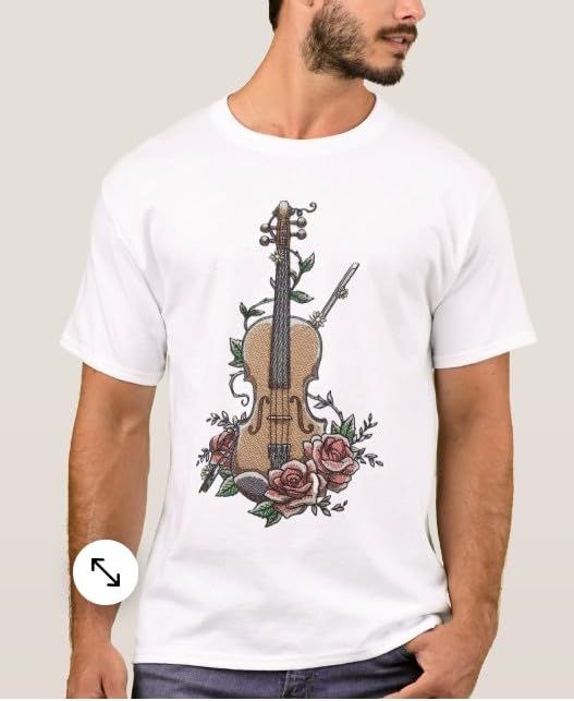 Parche bordado para planchar o coser con diseño de violín y rosas (instrumento musical) [5,85" (ancho) x 9,22" (alto)]