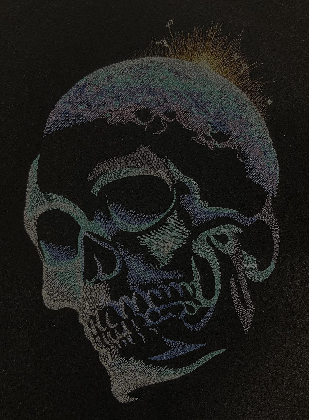 Custom The Dawn of Creativity Moon Skull Embroidery Iron On/Sew patch (6.85" x 9.58")