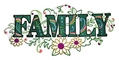 Parche bordado para planchar o coser con motivos florales de fantasía, personalizado y único [Familia con flores vintage desvanecidas] [26,7 x 12,4 cm] [Hecho en EE. UU.]