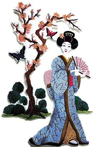 Amazing Custom Geisha Portraits [Geisha and Butterflies] [Rich Japanese Culture and Tradition] Embroidered Iron On/Sew Patch (11.5" x 6.88") [Made in USA]