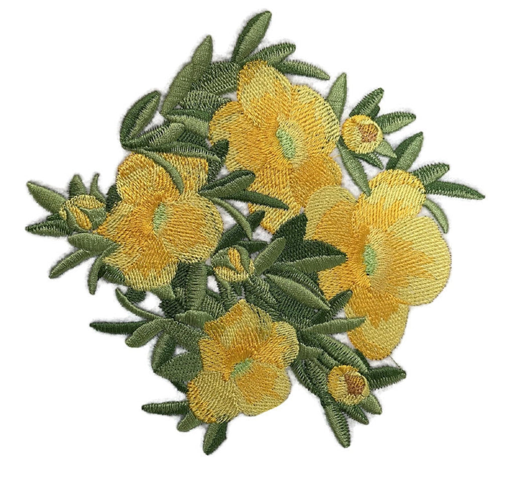Parche bordado para planchar o coser con flores de ranúnculo (6" (ancho) x 6,13" (alto))