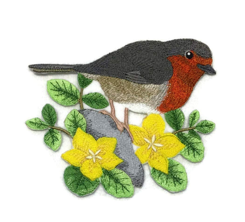 Nature Weaved in Threads, Amazing Birds Kingdom [British Robin and Creeping Jenny] [Custom and Unique] Embroidered Iron on/Sew Patch (5.86" x 5.96") [Made in USA]