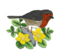 British Robin and Creeping Jenny (5.86" x 5.96") embroidered iron-on patch
