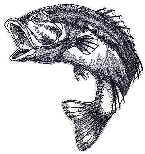 Nature's Bounty Beautiful Custom Fish Sketch [Spotted Bass Fish ] Embroidered Iron On/Sew Patch (5" x 4.27") Made in USA]