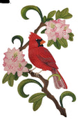 West Virginia Cardinal and Rhododendron Bird Embroidery / - Beyond Vision (7" x 11") embroidered iron-on patch