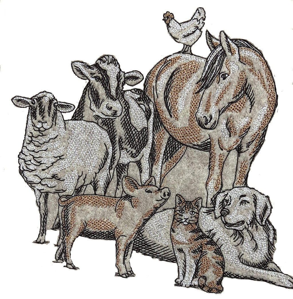 Beyond Vision Farm Friends Animal Medley Embroidered Iron on/Sew Patch (7.6" x 6.88")