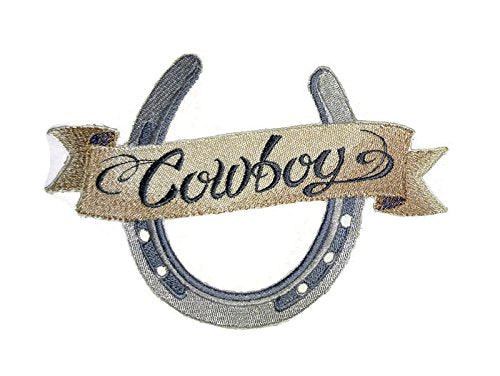 Custom and Unique Cowboy Gear [Horseshoe & Cowboy ] Embroidered Iron on/Sew Patch (7" x 4.5") [Made in USA]