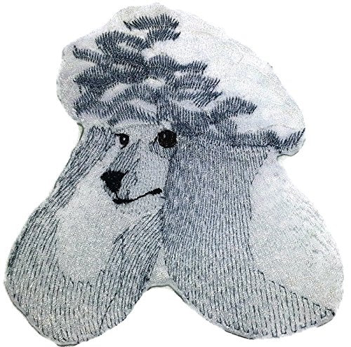 Parche bordado termoadhesivo con cara de caniche [5" x 4,72"] [Hecho en EE. UU.]