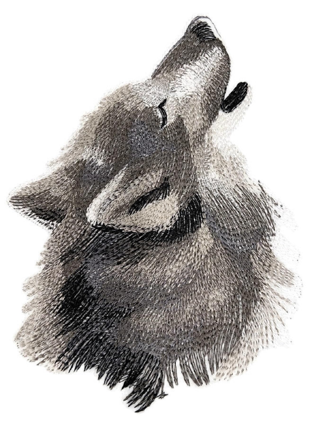 Impresionante parche bordado personalizado de animal [Lobo aullando], único y personalizado, para planchar o coser [17 x 23 cm]