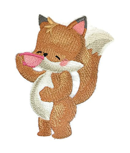 Nature Weaved in Threads, Amazing Baby Animal Kingdom [ Tea Sipping Fox ] [Custom and Unique] Embroidered Iron on/Sew Patch (3.83" x 4.85") [Made in USA]