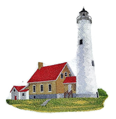 Custom and Unique Lighthouse [Tawas Point Lighthouse] Embroidered Iron on/Sew Patch (6.2" x 5.9") [Made in USA]