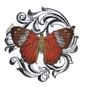 Harlequin Metalmark Butterfly with Baroque (5" x 5") embroidered iron-on patch