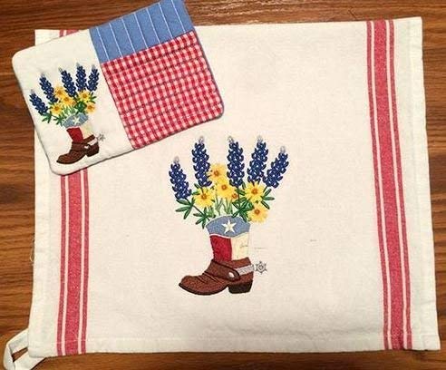 Parche bordado para planchar o coser con diseño de Texas Blooms en botas de vaquero [personalizado y único] de 17,5 x 23 cm [Hecho en EE. UU.]